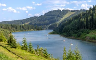 Картинка природа, река, горы, лес, пейзаж, отдых, водоем