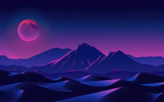 Картинка пейзаж, горы, луна, ночь, космос, абстракция, цвета