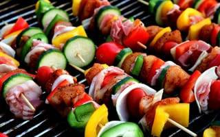 Картинка шашлык, еда, гриль, овощи, мясо, кулинария, вкусно