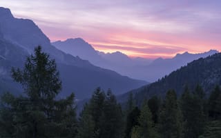 Картинка горы, закат, природа, пейзаж, лес, мир, красота
