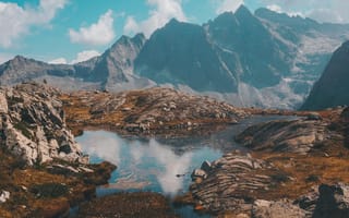 Картинка горы, природа, пейзаж, озеро, небо, камни, ландшафт