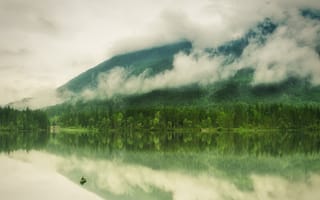 Картинка природа, озеро, горы, облака, лес, отражение, пейзаж, тишина, спокойствие