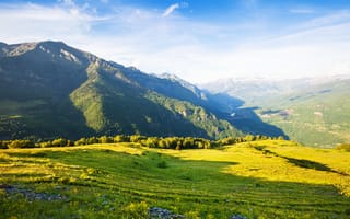 Картинка горы, природа, пейзаж, зелень, небо, долина, лето