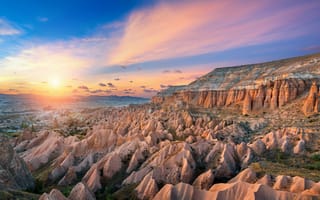 Картинка пейзаж, горы, закат, природа, скалы, небо, турция