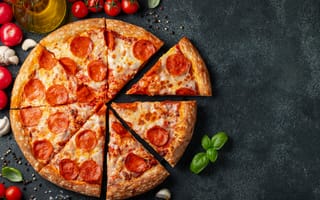 Картинка пицца, еда, перепечка, томат, базилик, оливковое масло, вкусно