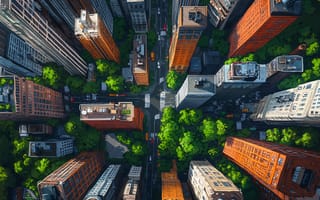 Картинка город, архитектура, небоскребы, пейзаж, природа, улица, вид сверху