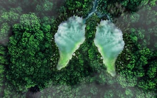 Картинка природа, лес, водоем, пейзаж, горы, облака, зеленый