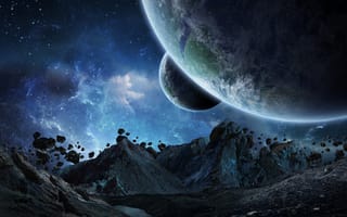 Картинка космос, планеты, галактика, астероиды, небо, пейзаж, звезды