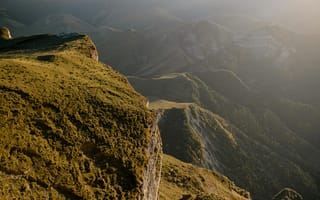 Картинка горы, природа, пейзаж, скалы, долина, закат, зелень