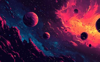 Картинка космос, галактика, планеты, звезды, небо, космический, абстракция