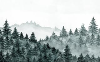 Картинка лес, природа, пейзаж, деревья, туман, горы, обои