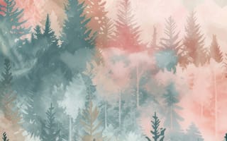 Картинка лес, природа, горы, пейзаж, обои, акварель, мягкие цвета