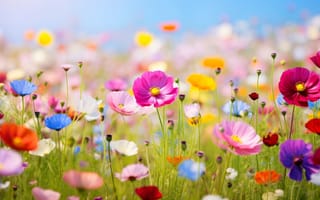 Картинка цветы, пейзаж, природа, лето, красота, яркие, солнце