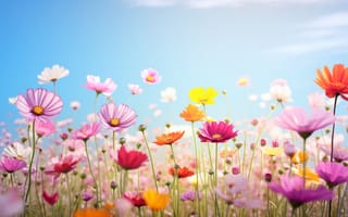 Картинка цветы, пейзаж, природа, лето, красота, небо, яркие