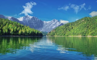 Картинка горы, озеро, природа, пейзаж, лес, небо, отражение