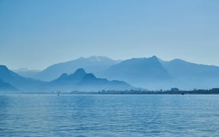 Картинка горы, озеро, пейзаж, природа, вода, небо, мгла