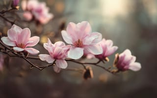 Картинка цветы, магнолия, природа, весна, красота, пейзаж, розовый