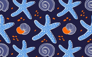 Картинка звезда, море, узор, ракушка, синий, декор, фоновое изображение