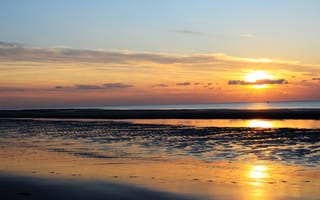 Картинка закат, море, пляж, природа, пейзаж, отражение, небо, спокойствие