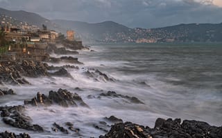 Картинка море, скалы, пейзаж, прибрежный, горы, облака, природа