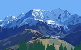 Картинка горы, природа, пейзаж, лес, небо, снег, отдых