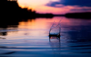 Картинка вода, падение, сplash, закат, природа, отражение, спокойствие