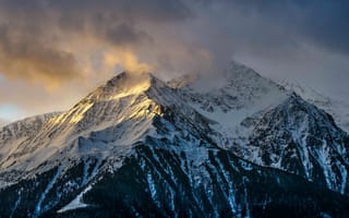 Картинка горы, природа, пейзаж, снег, облака, закат, восход
