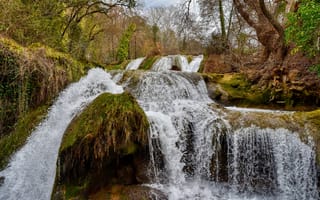 Картинка водопад, природа, пейзаж, река, лес, вода, осень