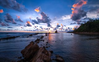 Картинка закат, море, облака, природа, скалы, пейзаж, водоем