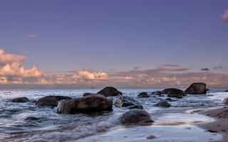 Картинка море, камни, пейзаж, побережье, небо, облака, природа
