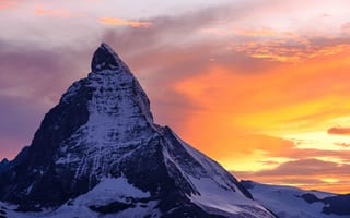 Картинка гора, закат, природа, пейзаж, снег, небо, альпы