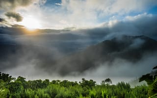 Картинка горы, облака, природа, закат, туман, пейзаж, лес