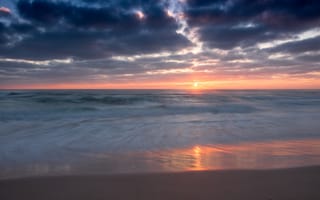 Картинка море, закат, пейзаж, облака, пляж, природа, вода