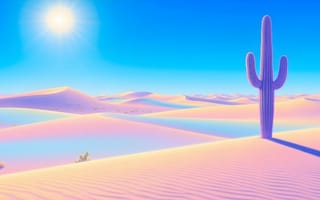 Картинка пустыня, кактус, солнце, пейзаж, песок, небо, природа