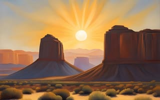 Картинка пейзаж, закат, горы, пустыня, природа, солнце, скалы