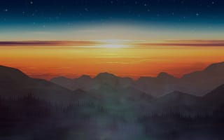Картинка закат, горы, природа, пейзаж, небо, лес, мгла