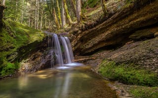 Картинка водопад, природа, лес, пейзаж, река, камни, мох