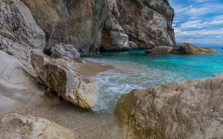 Картинка пляж, море, скалы, природа, пейзаж, отдых, солнце