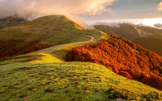 Картинка пейзаж, горы, осень, природа, дорога, красота, обои