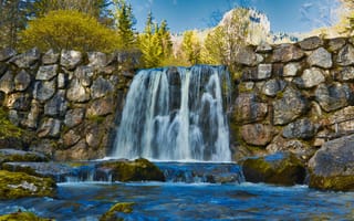 Картинка водопад, природа, пейзаж, река, камни, лес, вода