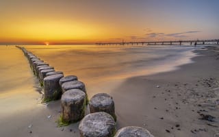 Картинка закат, море, пляж, пирс, природа, пейзаж, спокойствие