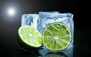 Картинка лайм, лед, фрукты, освежающий, напиток, черный фон, кухня
