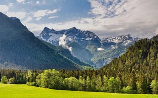 Картинка горы, природа, пейзаж, лес, небо, облака, зеленый