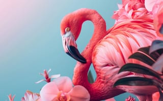 Картинка фламинго, цветы, розовый, природа, экзотика, фоновое изображение, животные