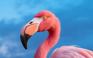 Картинка фламинго, птица, природа, розовый, небо, красота, животные