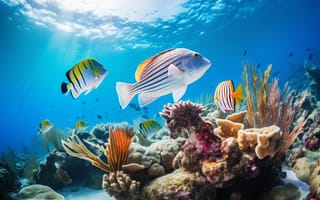 Картинка рыбы, океан, кораллы, подводный мир, природа, морская жизнь, глубина