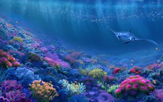 Картинка океан, кораллы, морская жизнь, рыбы, глубина, пейзаж, подводный мир, цвета, плавание, природа