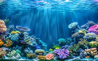 Картинка океан, кораллы, подводный мир, морская жизнь, цвета, глубина, пейзаж