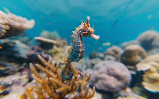Картинка морская лошадка, океан, подводный мир, кораллы, рыбы, природа, глубина