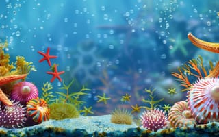 Картинка море, звезда, кораллы, подводный, растения, океан, фауна